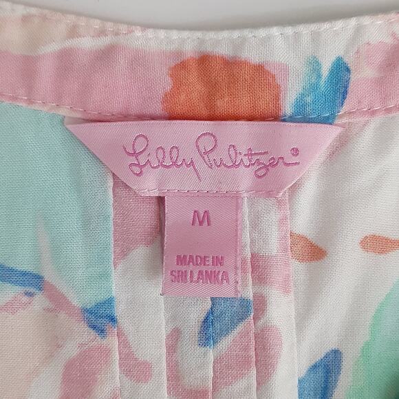 Lilly Pulitzer Sarasota Pintuck Tunic Dress Out to Sea Pastels Womens M Beach - Picture 7 of 13